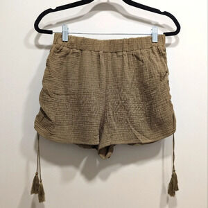 Forever 21 Olive Green Ruched Tassel Boho Shorts Size Medium